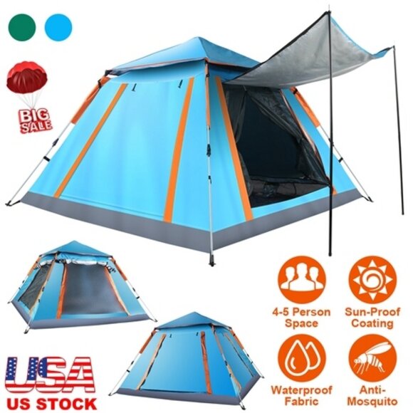 4-5 Person Camping Tent Outdoor Foldable Waterproof Tent with 2 Mosquito Net - Picture 5 of 8